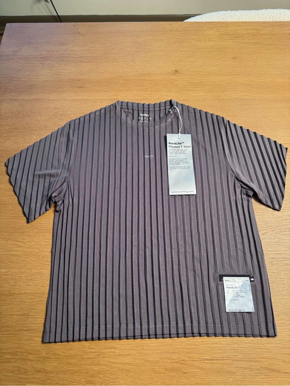 Satisfy Pleated AuraLite Short-Sleeve Tee in Grey